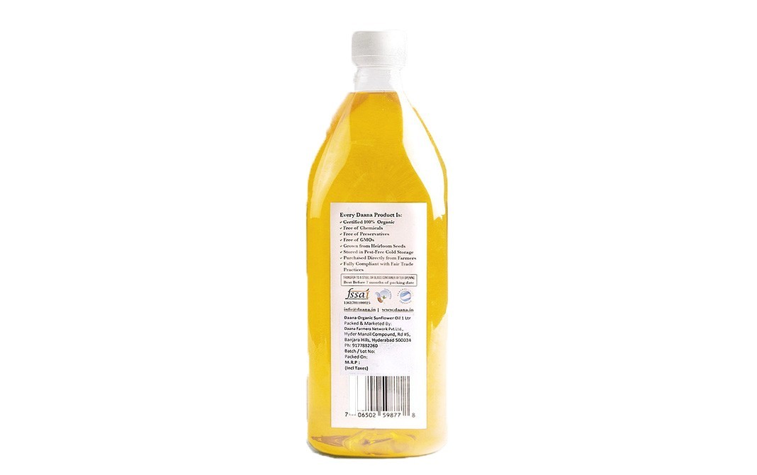 Daana Organic Sunflower Oil Cold Pressed   Glass Bottle  1 litre